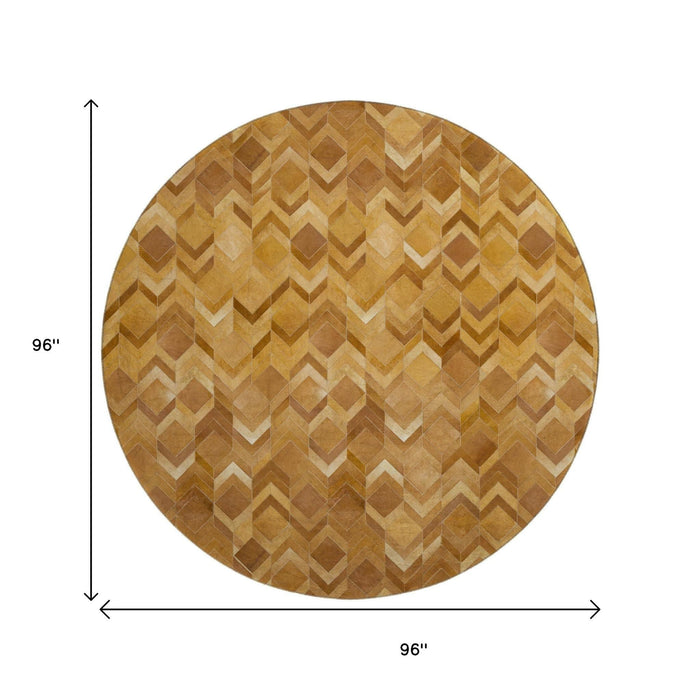 8' Geometric Washable Round Rug With UV Protection (644691) - Brown / Ivory / Beige