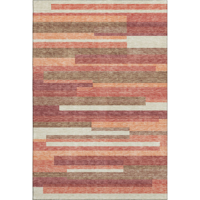 10' X 14' Striped Washable Area Rug With UV Protection - Coral