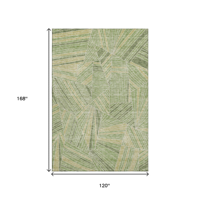 10' X 14' Geometric Washable Area Rug With UV Protection (672773) - Green / Beige