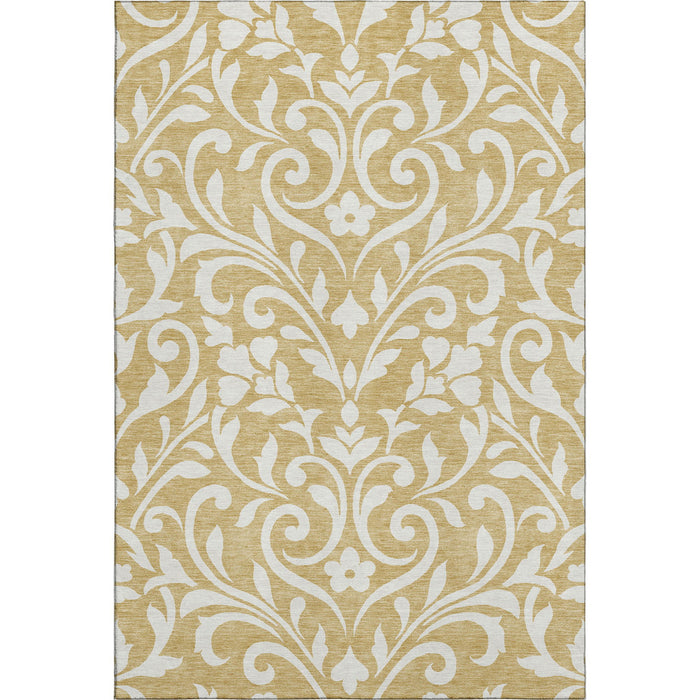 10' X 14' Floral Washable Area Rug With UV Protection (669606) - Gold / Ivory