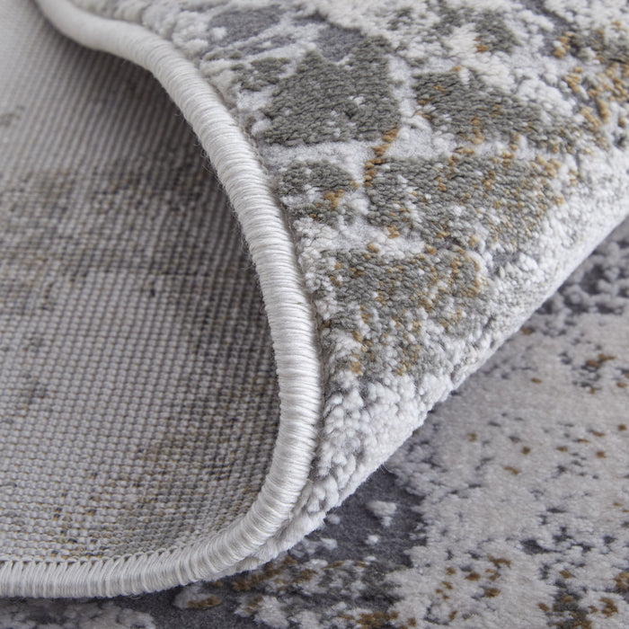 12' x 15' Abstract Power Loom Worn Faded Area Rug - Gray And Silver