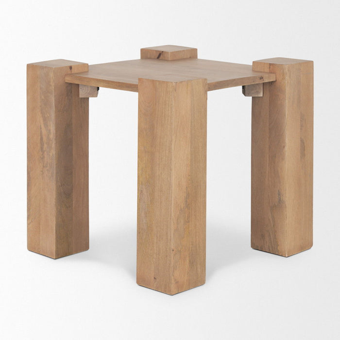 Distressed Solid Wood Square End Table (605395) - Natural