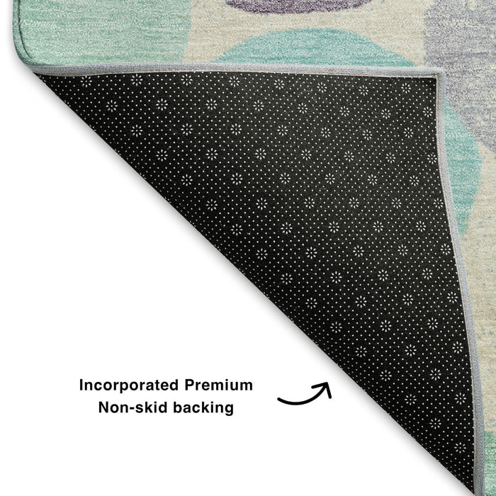 10' X 14' Geometric Washable Area Rug With UV Protection (707407) - Plum / Teal / Ivory