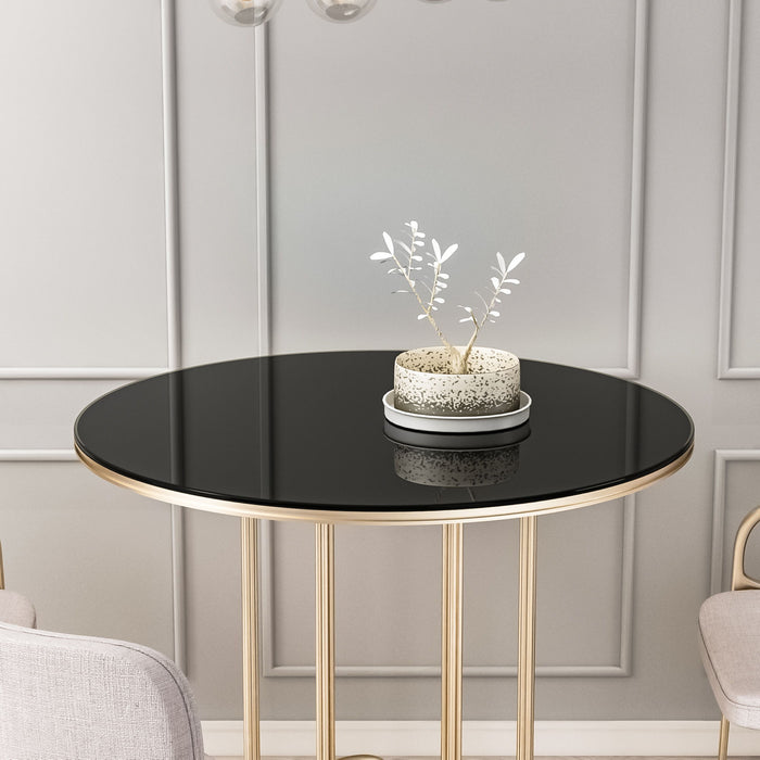Round black tempered glass table top, 36 inches diameter with polished edges, 1/4 inch thick, by Giga.