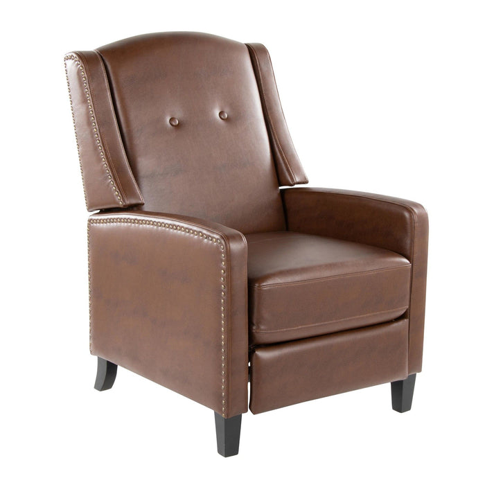 Stanley - Recliner - Black Wood, Brown Faux Leather