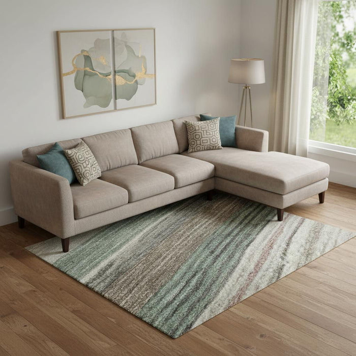 10' X 14' Striped Washable Area Rug With UV Protection (697698) - Pale Aqua / Rust / Ivory