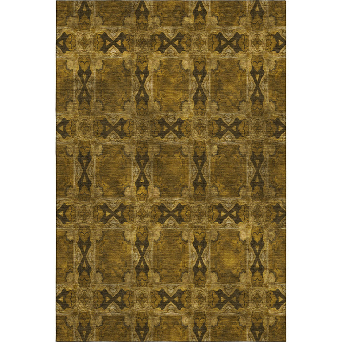 9' X 12' Floral Medallion Washable Area Rug With UV Protection (649473) - Chocolate / Gold