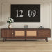 Dark brown Giga TV stand for 80-inch TVs with sliding doors and drawers, accent storage unit with modern design.