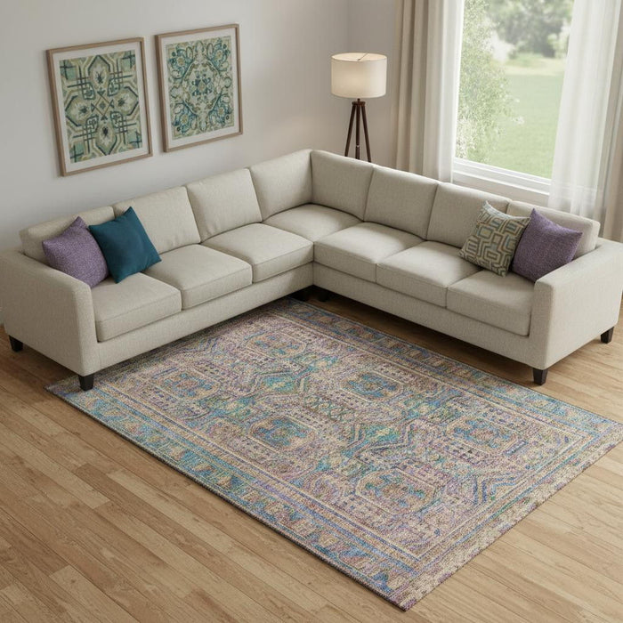 10' X 14' Geometric Washable Area Rug With UV Protection (708121) - Orange / Teal