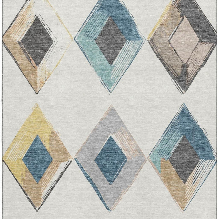 10' X 14' Geometric Washable Area Rug With UV Protection (710699) - Ivory / Blue / Gold