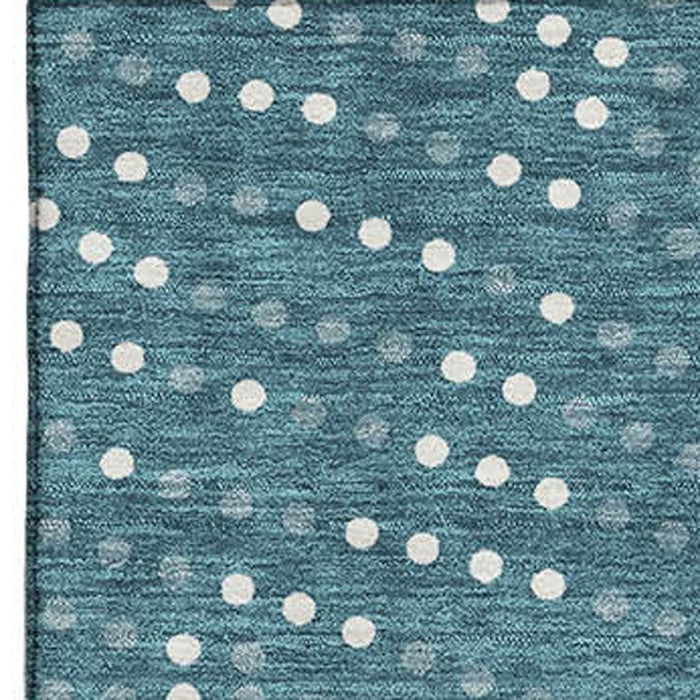 10' X 14' Polka Dot Washable Area Rug With UV Protection (680211) - Teal / Ivory