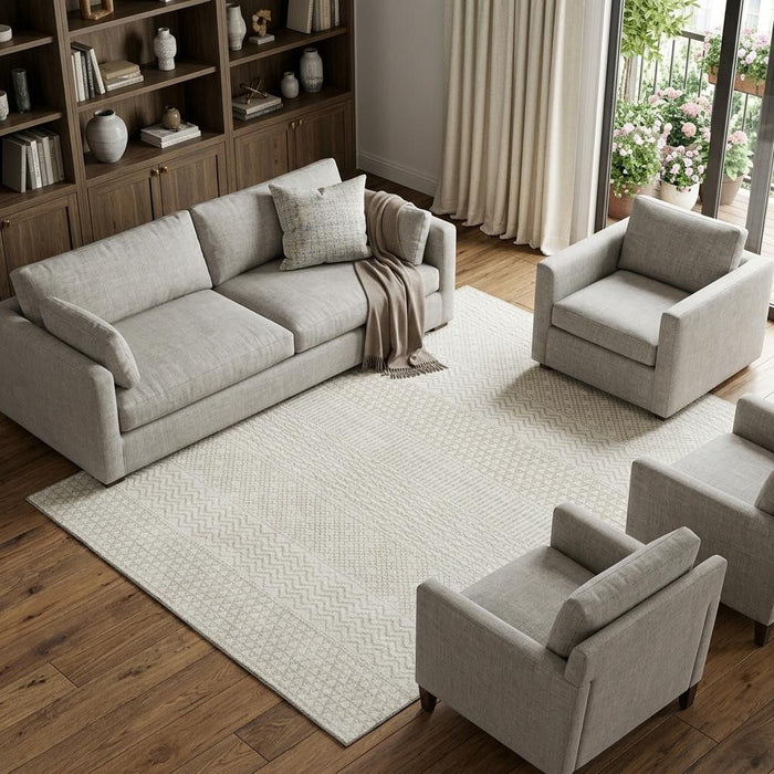 10' X 14' Striped Washable Area Rug With UV Protection (674796) - Ivory / Beige