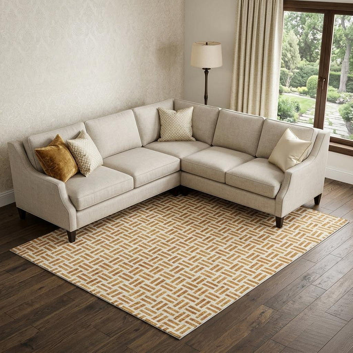 10' X 14' Geometric Washable Area Rug With UV Protection (677231) - Copper / Ivory