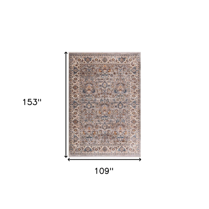 9' X 13' Oriental Area Rug With Fringe - Gray
