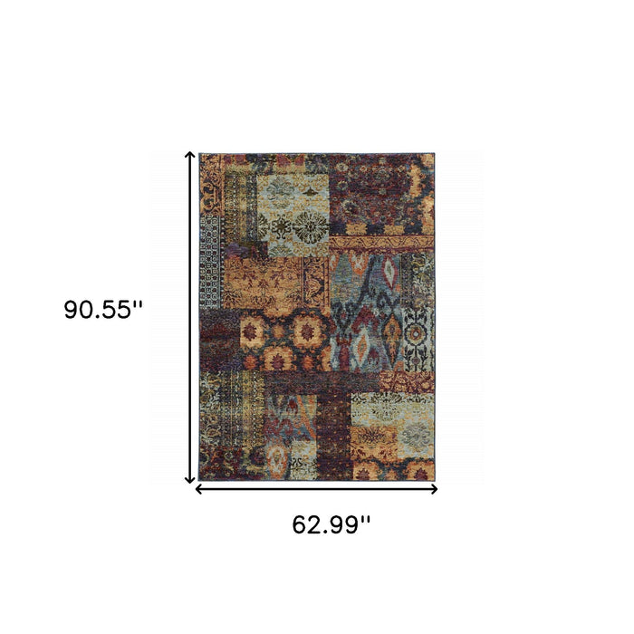 5' x 7' Abstract Power Loom Area Rug - Blue And Gold