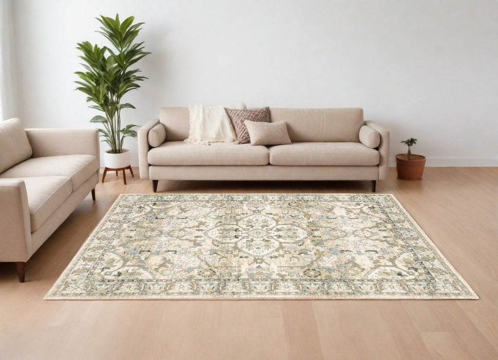 8.5' x 12.1' Medallion Area Rug - Beige And Ivory