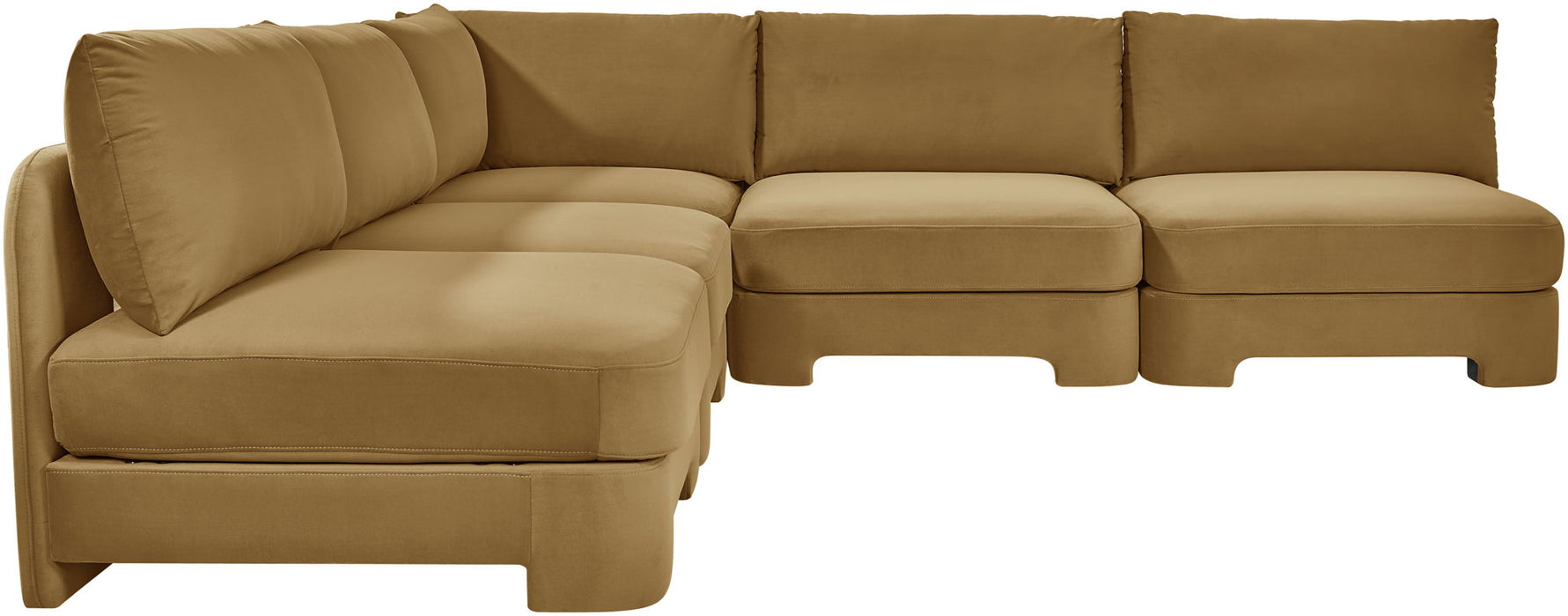 Meridian Furniture Hammond velvet performance fabric 5-piece armless sectional sofa with plush upholstery and modern design.