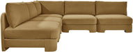 Meridian Furniture Hammond velvet performance fabric 5-piece armless sectional sofa with plush upholstery and modern design.