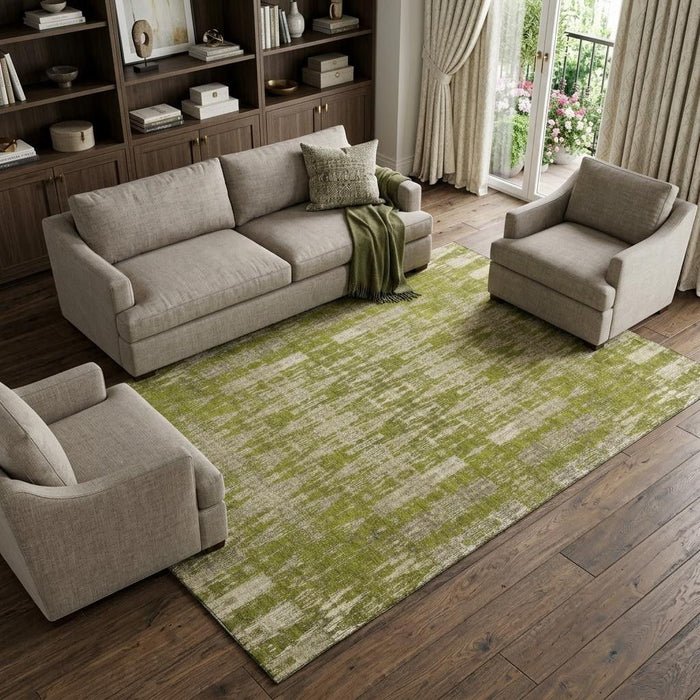 10' X 14' Moroccan Washable Area Rug With UV Protection (650218) - Olive Green / Beige