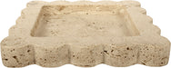Natalie Meridian Furniture travertine tray with gold handles, rectangular serving tray with elegant natural stone finish.