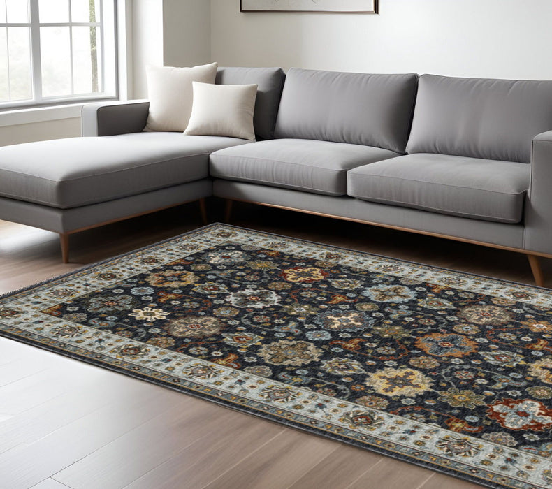 8' x 11' Oriental Power Loom Polyester Area Rug With Fringe - Blue
