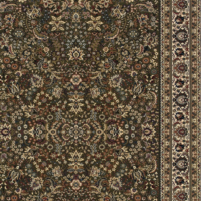7' X 10' Oriental Area Rug - Green And Ivory