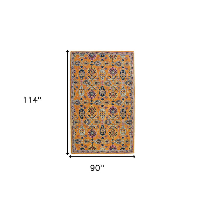8' X 10' Wool Floral Hand Tufted Area Rug - Orange