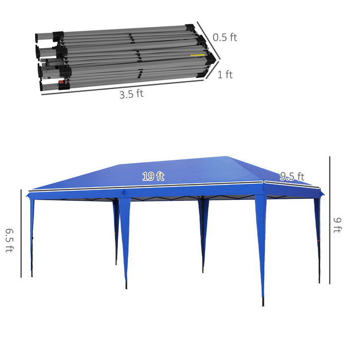 Giga Outsunny 10' x 19.2' heavy-duty pop-up canopy tent with sunshade, outdoor gazebo and carry bag for outdoor events and parties.