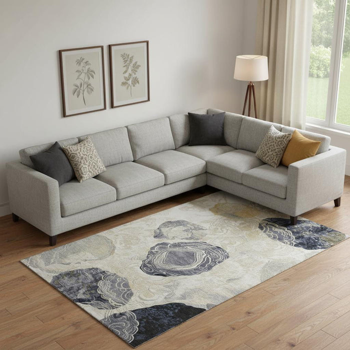 10' X 14' Geometric Washable Area Rug With UV Protection (697200) - Ivory / Tan / Charcoal