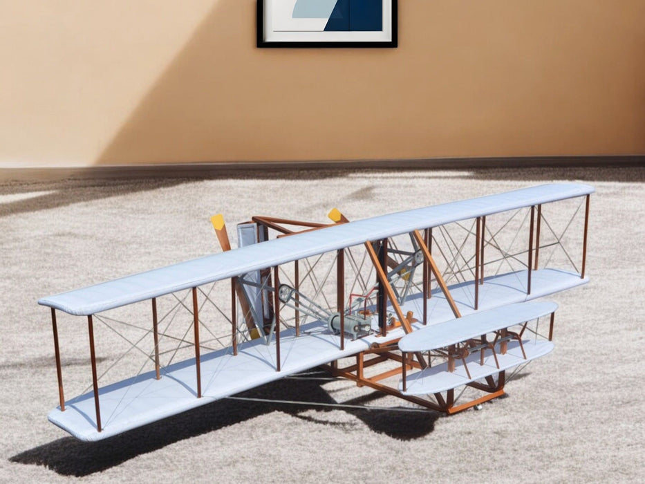 Hand Painted Model Airplane Tabletop Sculpture - Brown / White
