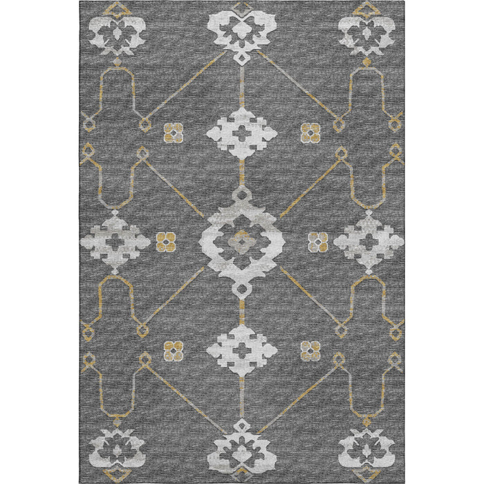 9' X 12' Transitional Floral Medallion Washable Area Rug With UV Protection - Gray