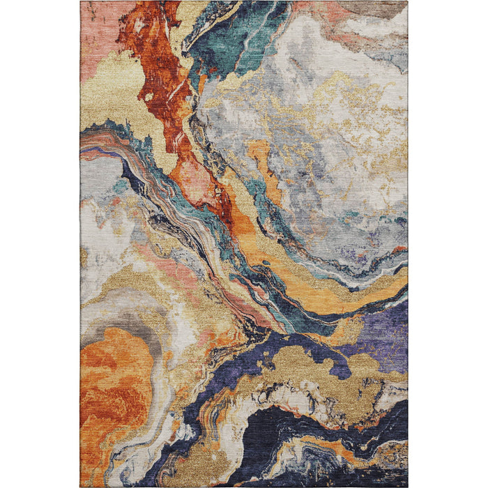 10' X 14' Abstract Washable Area Rug With UV Protection (707743) - Linen / Purple / Ivory