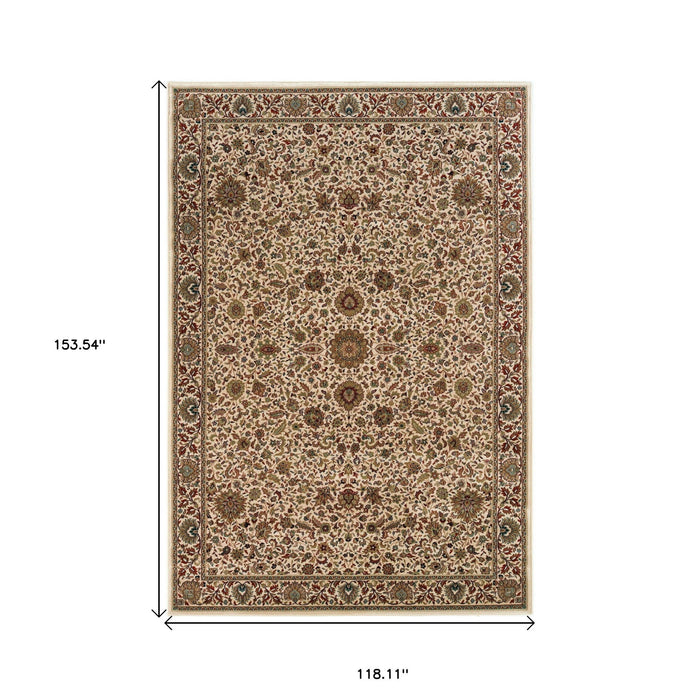 10' X 13' Oriental Area Rug - Ivory And Green