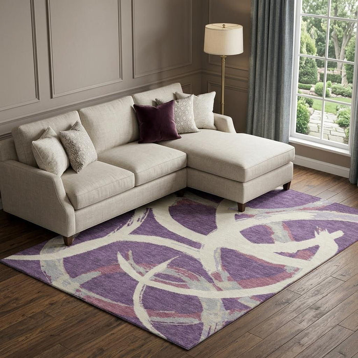 10' X 14' Abstract Washable Area Rug With UV Protection (680283) - Purple / Ivory / Blush