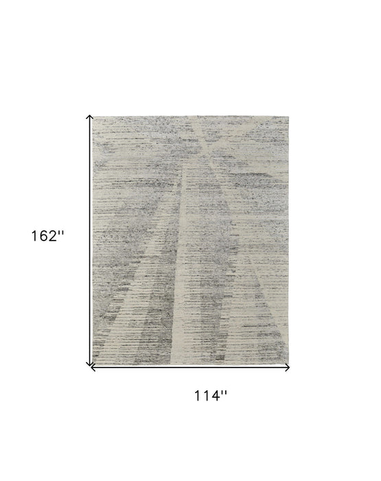 9' x 13' Abstract Hand Knotted Worn Faded Area Rug - Ivory And Gray