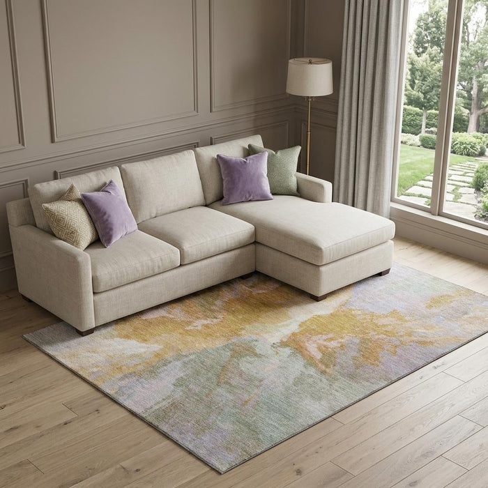 10' X 14' Abstract Washable Area Rug With UV Protection (695462) - Rust / Wheat / Lavender