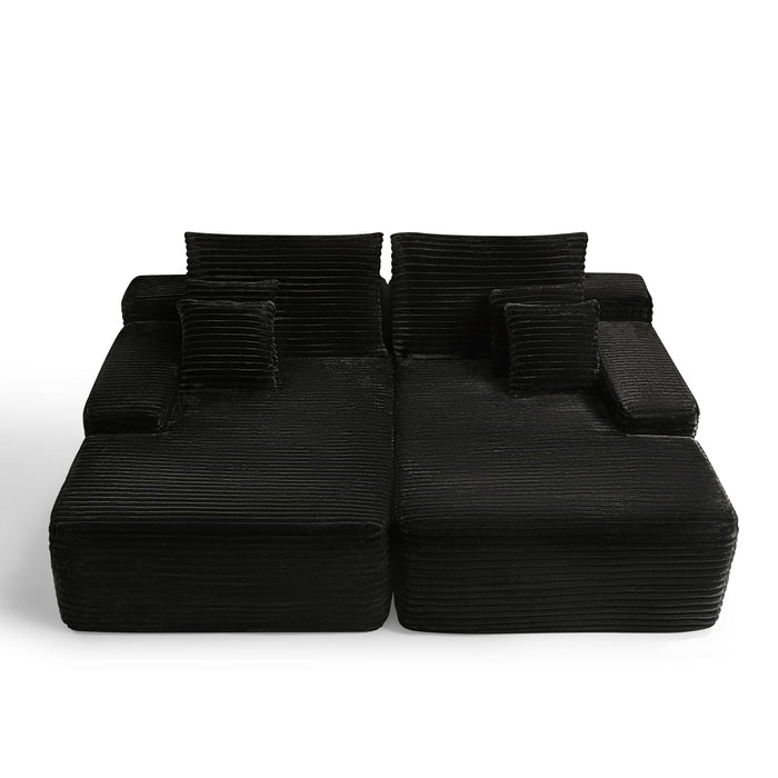 82" Corduroy Modular Sofa Chaise And Toss Pillows - Black