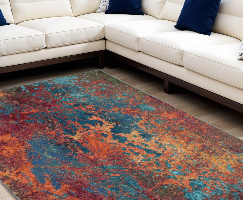 8' X 11' Abstract Power Loom Area Rug - Blue And Orange