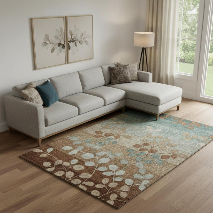 10' X 14' Floral Washable Area Rug With UV Protection (707503) - Coffee / Gray