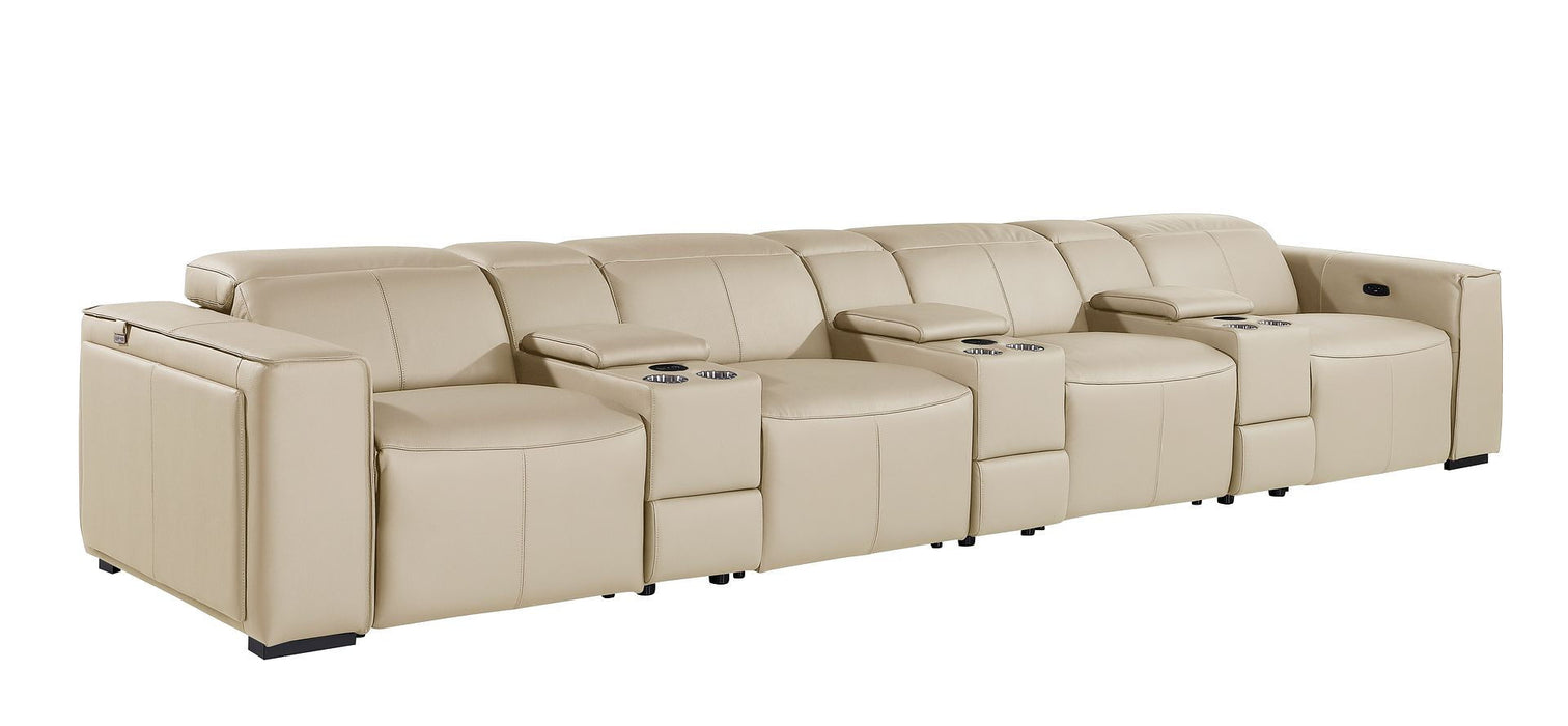 Top Grain Leather Reclining Metal USB Sofa (720419) - Beige
