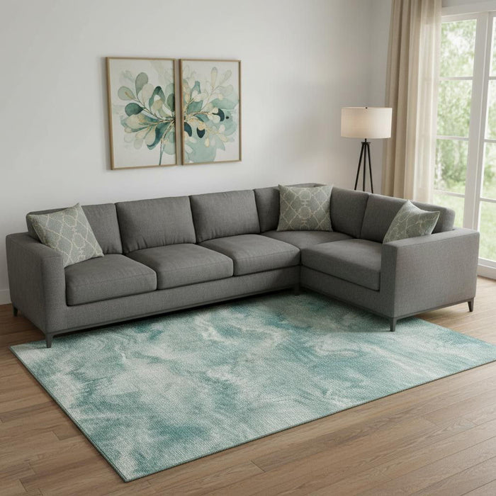 10' X 14' Abstract Washable Area Rug With UV Protection (717656) - Teal / Ivory