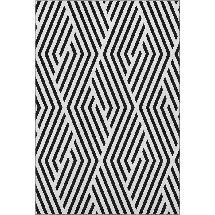 10' X 14' Geometric Washable Area Rug With UV Protection (648520) - Black / Ivory