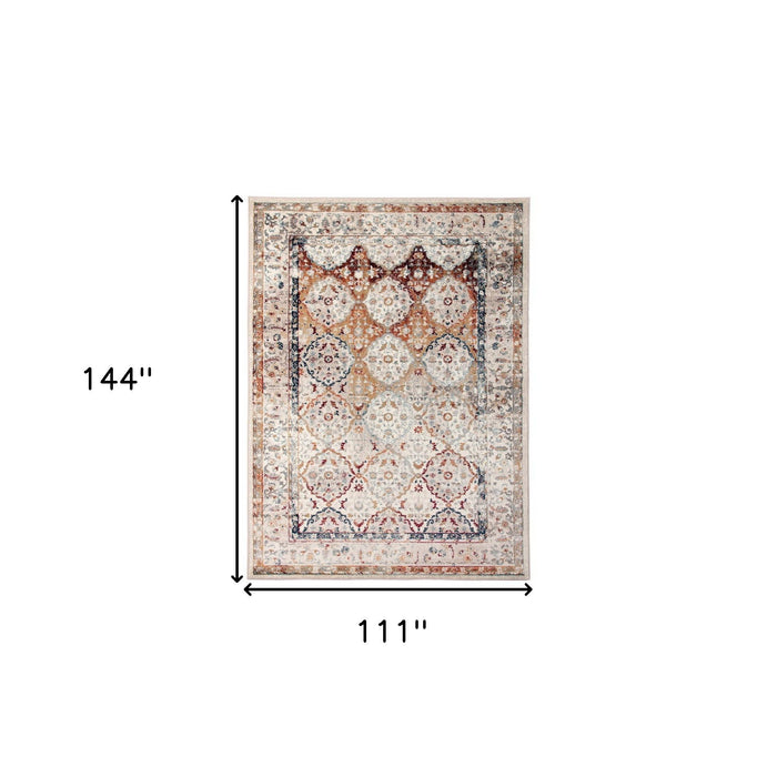 9' x 12' Floral Medallion Power Loom Area Rug - Beige Rust And Navy