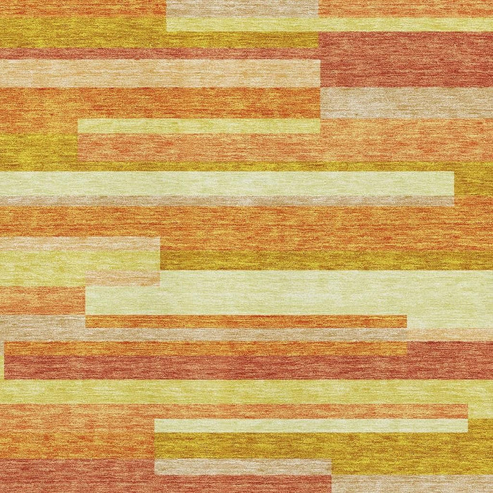 10' X 14' Striped Washable Area Rug With UV Protection - Orange And Gold