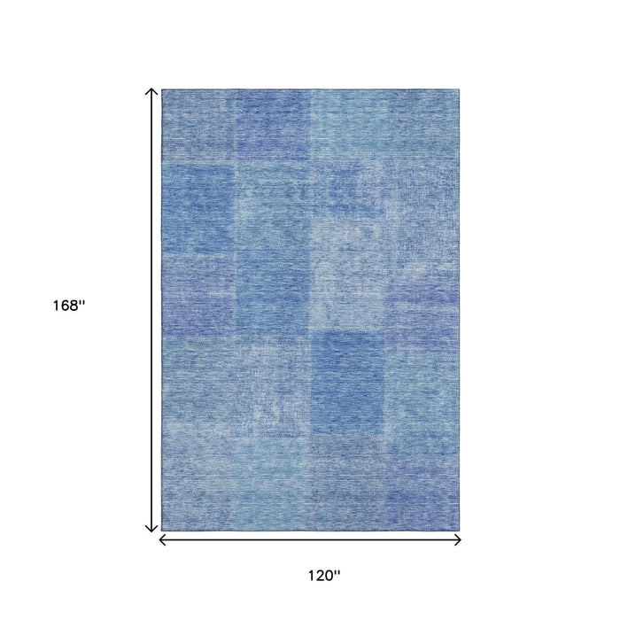 10' X 14' Patchwork Washable Area Rug With UV Protection (655228) - Denim Blue / Ivory