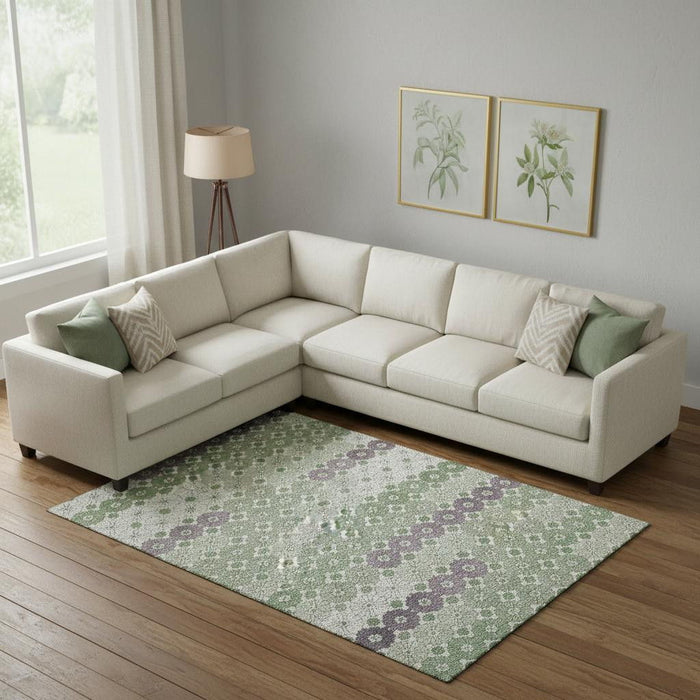 10' X 14' Geometric Washable Area Rug With UV Protection (696878) - Sage / Purple / Ivory
