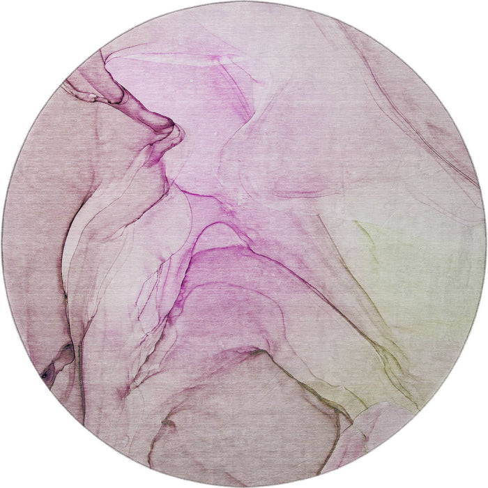 8' Abstract Washable Round Rug With UV Protection (646641) - Pink / Ivory