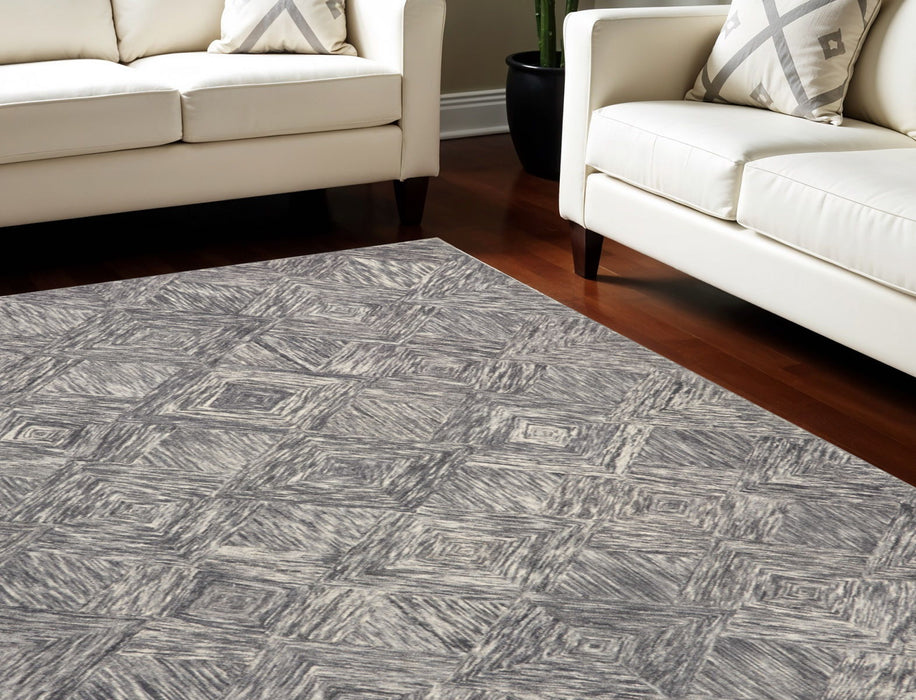 8' X 11' Wool Geometric Area Rug - Charcoal / Ivory