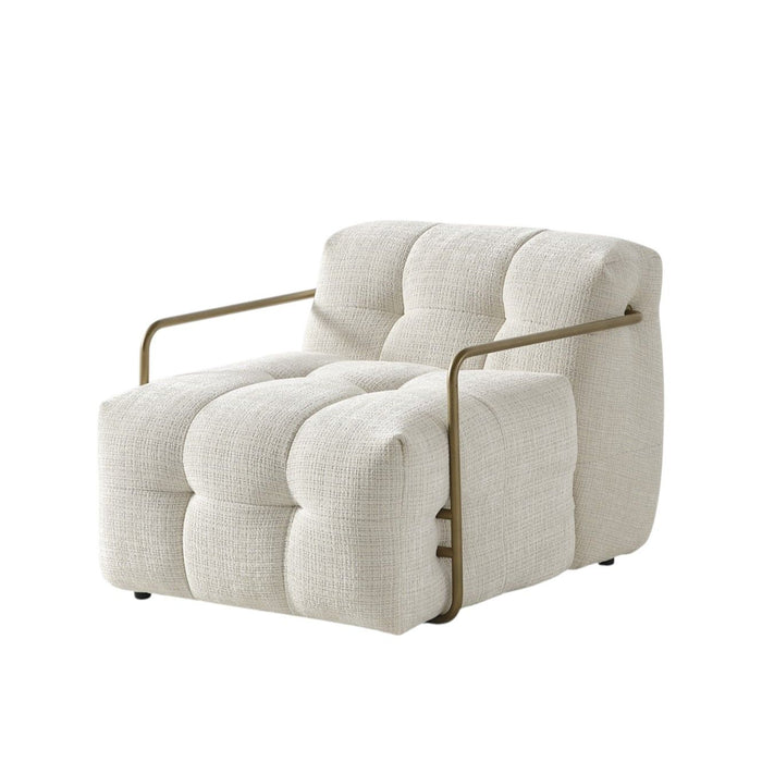 Chenille Metal Lounge Chair - Beige / Gold