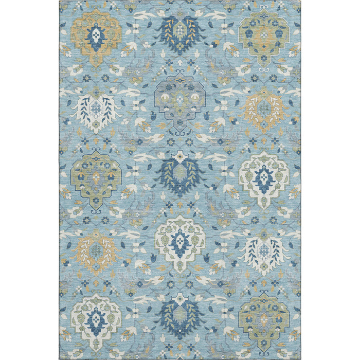 10' X 14' Damask Washable Area Rug With UV Protection (680577) - Sky Blue / Gold / Gray